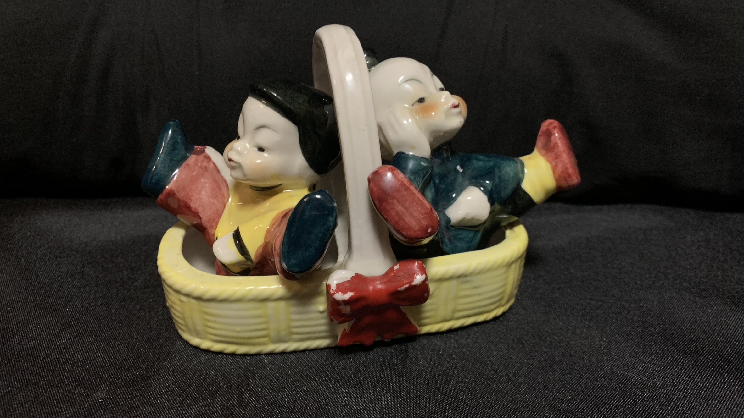 Vintage Salt and Pepper Shakers / Boy and Girl with Basket 