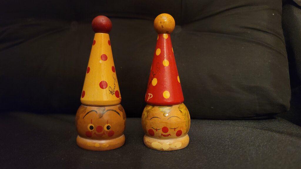 Vintage Salt and Pepper Shakers / Ucagco / Wooden Clowns