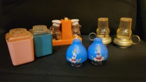 Vintage Salt and Pepper Shakers / Lanterns Scalloped Edge Blue Top